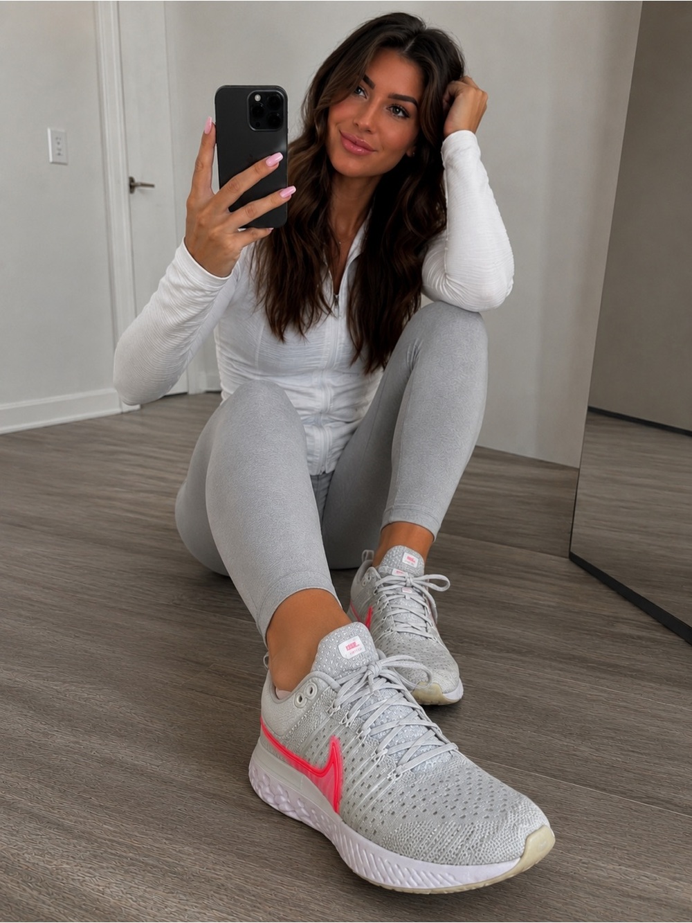 Nike React Infinity Run Flyknit - Light Gray Running Sneakers with Pink Swoosh